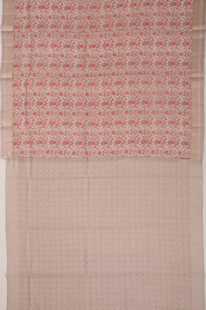 Organza Floral Printed Pink Saree