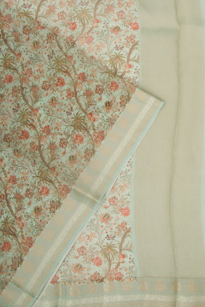 Organza Floral Printed Sea Green Saree