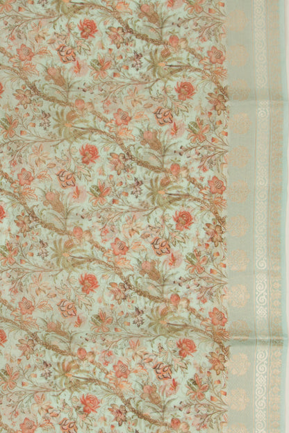 Organza Floral Printed Sea Green Saree