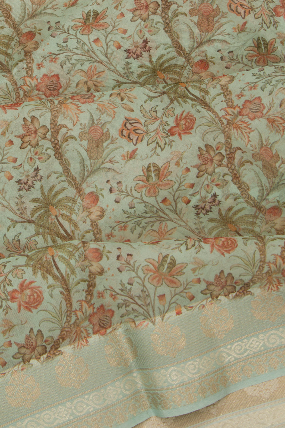 Organza Floral Printed Sea Green Saree