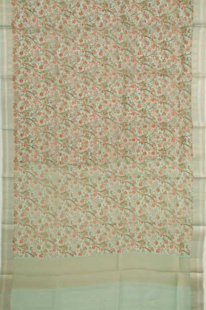 Organza Floral Printed Sea Green Saree
