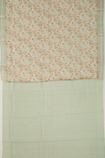Organza Floral Printed Sea Green Saree
