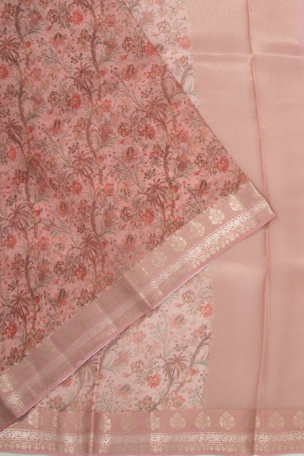 Organza Floral Printed Peach Saree
