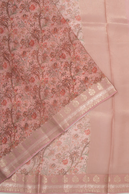 Organza Floral Printed Peach Saree