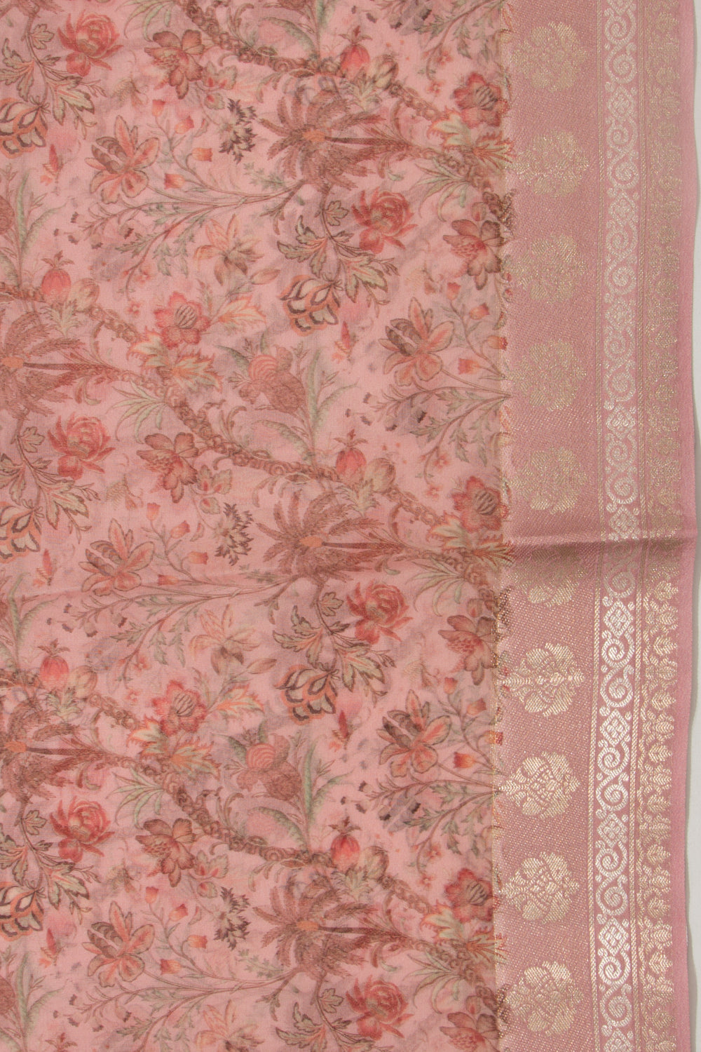 Organza Floral Printed Peach Saree