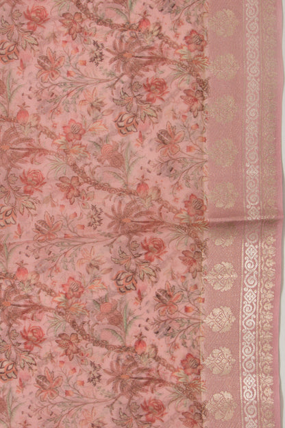 Organza Floral Printed Peach Saree