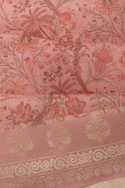 Organza Floral Printed Peach Saree