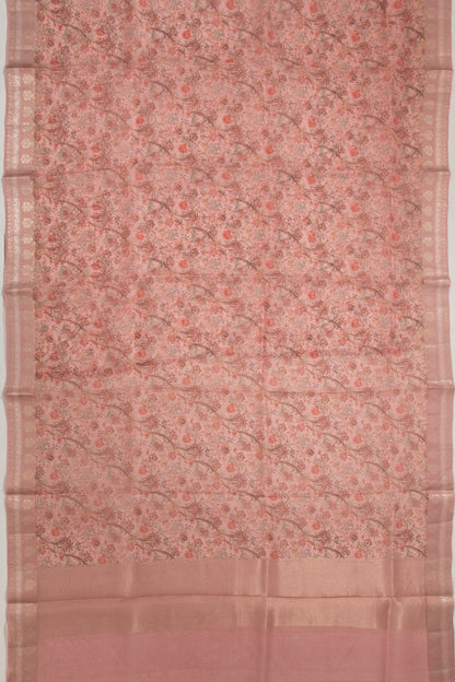 Organza Floral Printed Peach Saree