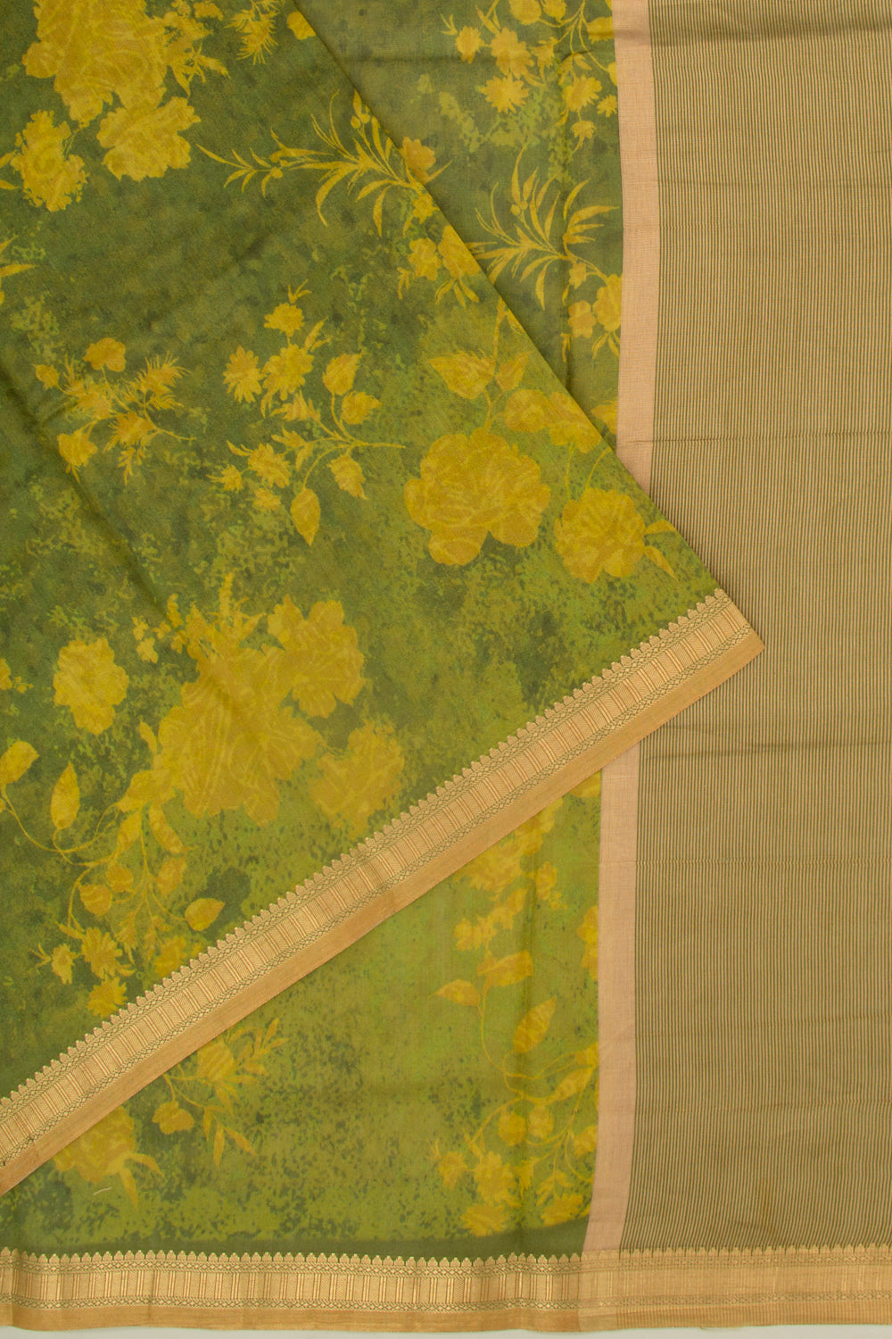 Chanderi Silk Floral Printed Green Saree