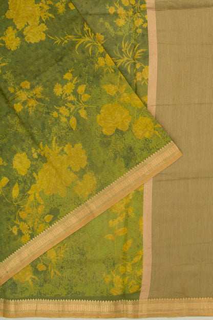 Chanderi Silk Floral Printed Green Saree