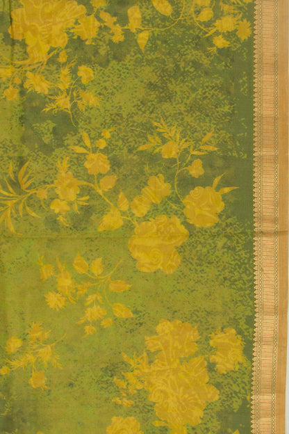 Chanderi Silk Floral Printed Green Saree
