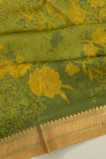 Chanderi Silk Floral Printed Green Saree