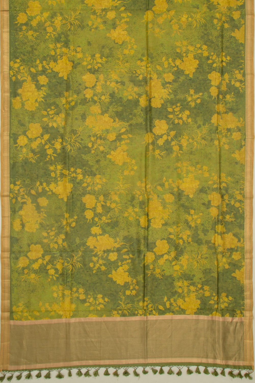 Chanderi Silk Floral Printed Green Saree