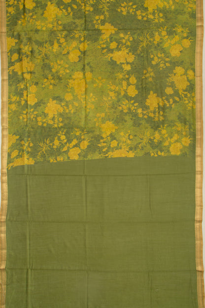 Chanderi Silk Floral Printed Green Saree