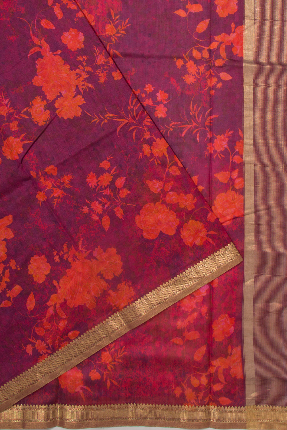 Chanderi Silk Floral Printed Purple Saree