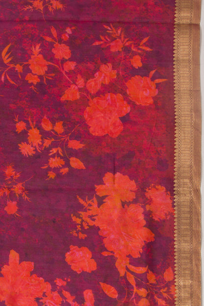 Chanderi Silk Floral Printed Purple Saree