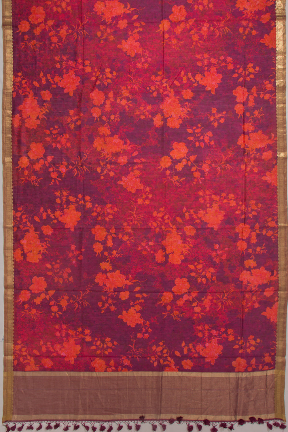 Chanderi Silk Floral Printed Purple Saree