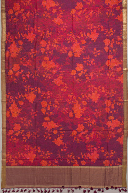 Chanderi Silk Floral Printed Purple Saree