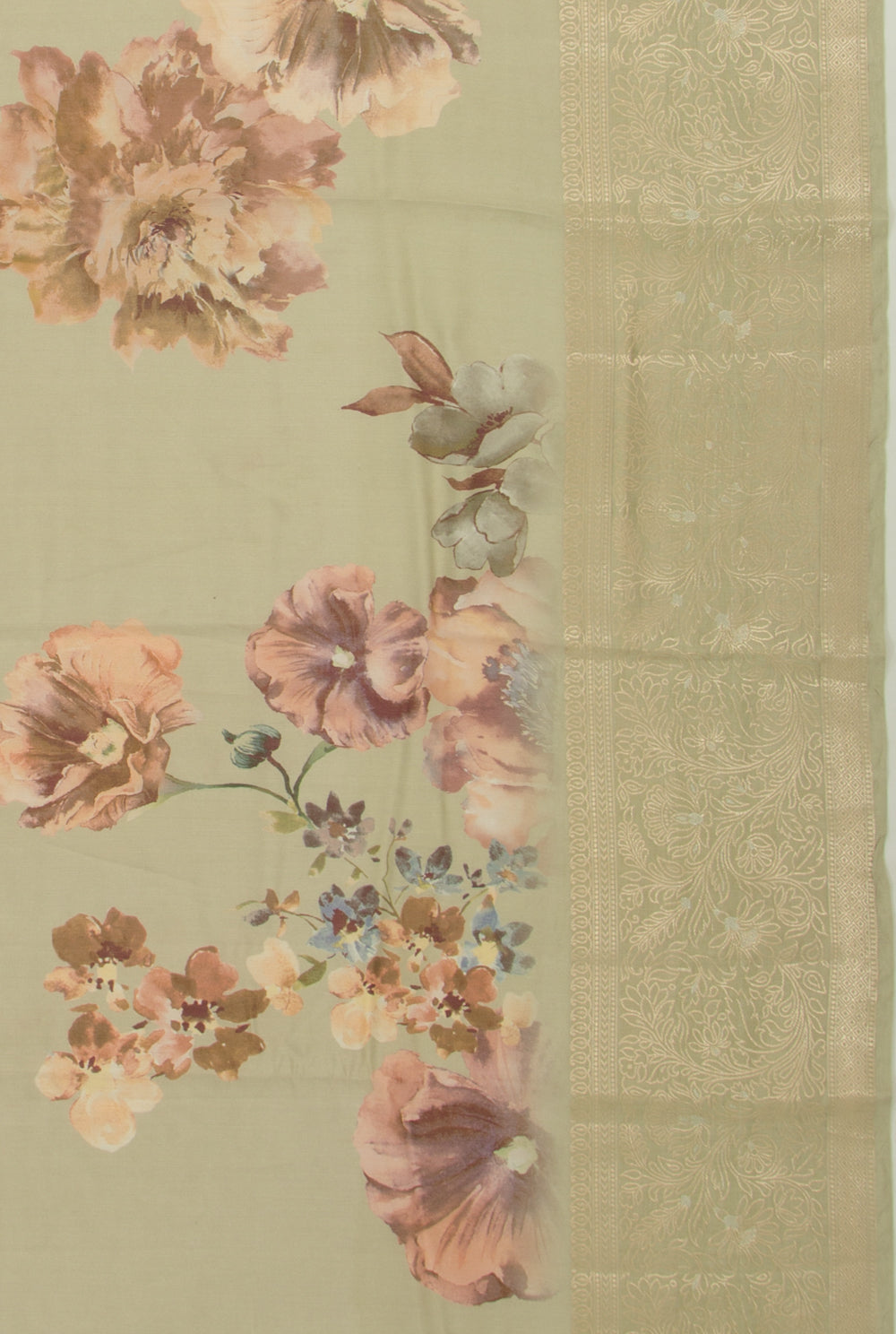Chiniya Silk Floral Printed Pista Green Saree