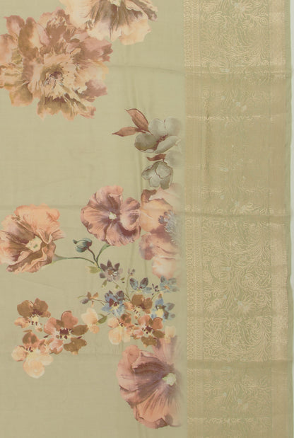 Chiniya Silk Floral Printed Pista Green Saree