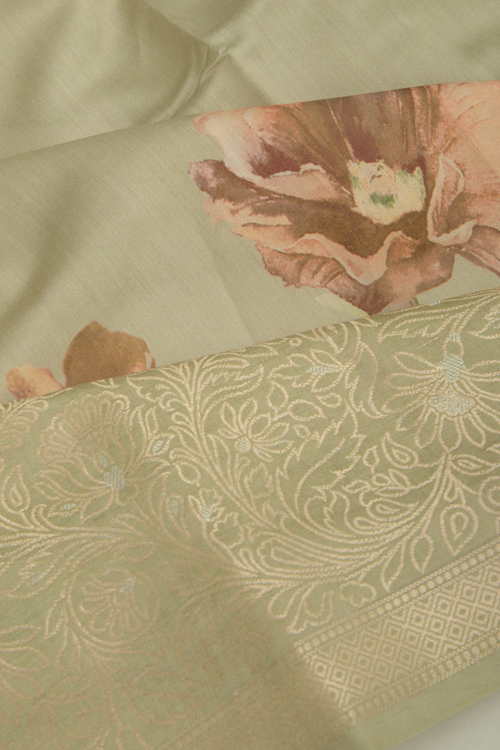 Chiniya Silk Floral Printed Pista Green Saree