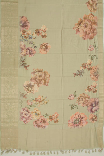 Chiniya Silk Floral Printed Pista Green Saree