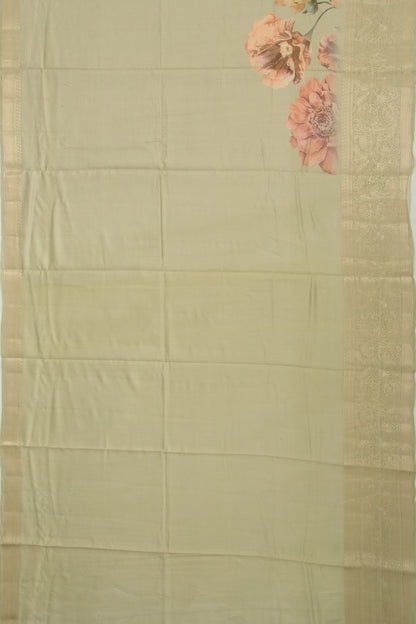 Chiniya Silk Floral Printed Pista Green Saree