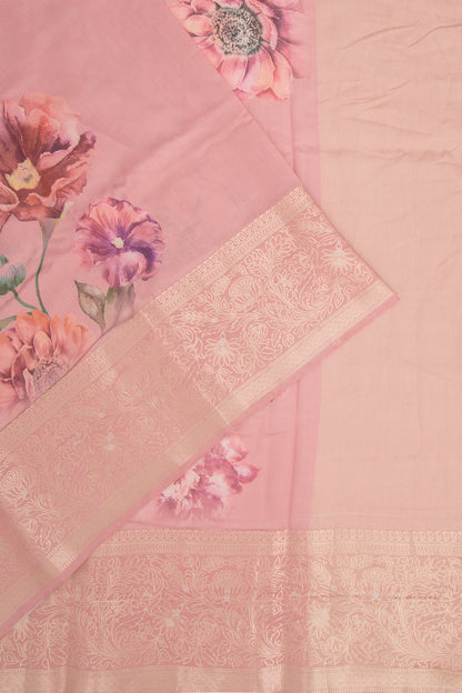 Chiniya Silk Floral Printed Baby Pink Saree