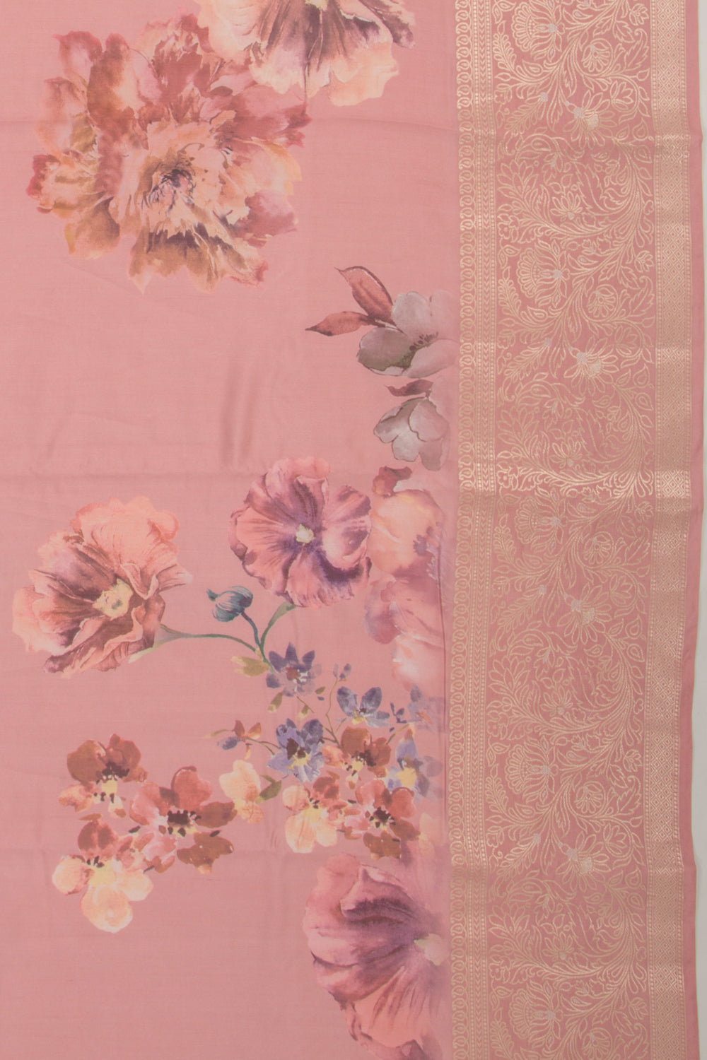 Chiniya Silk Floral Printed Baby Pink Saree