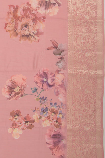 Chiniya Silk Floral Printed Baby Pink Saree