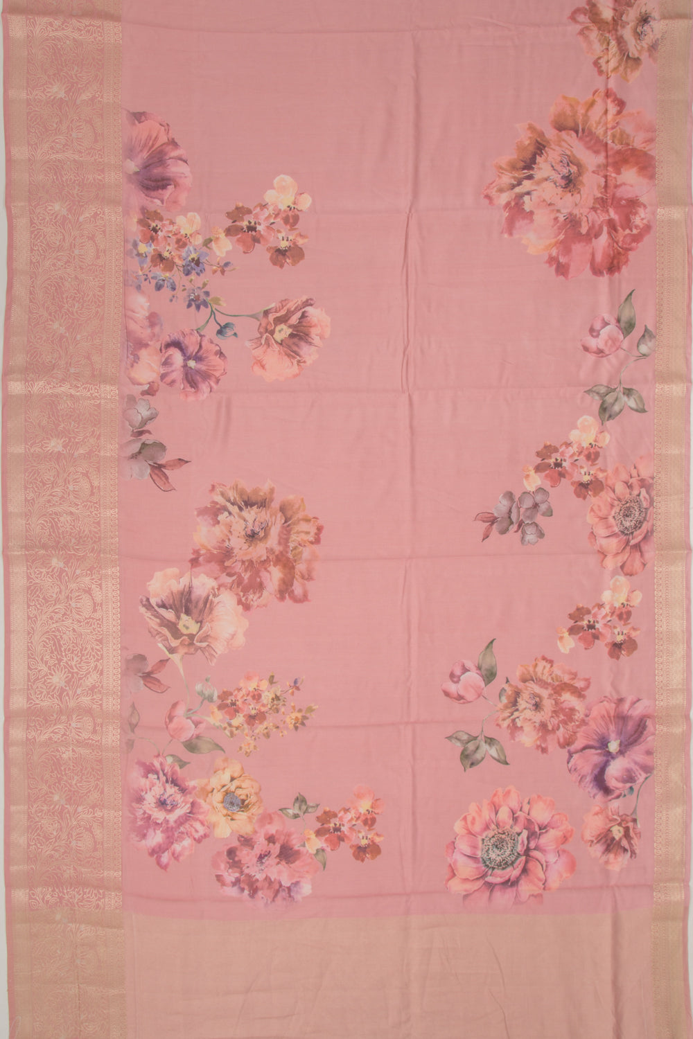 Chiniya Silk Floral Printed Baby Pink Saree