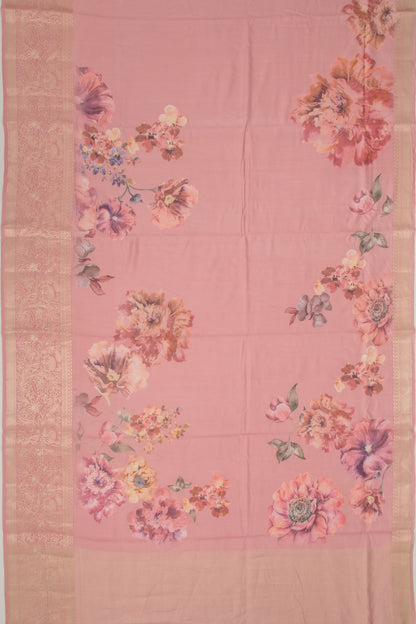 Chiniya Silk Floral Printed Baby Pink Saree