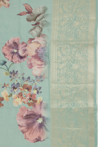 Chanderi Silk Floral Printed Blue Saree