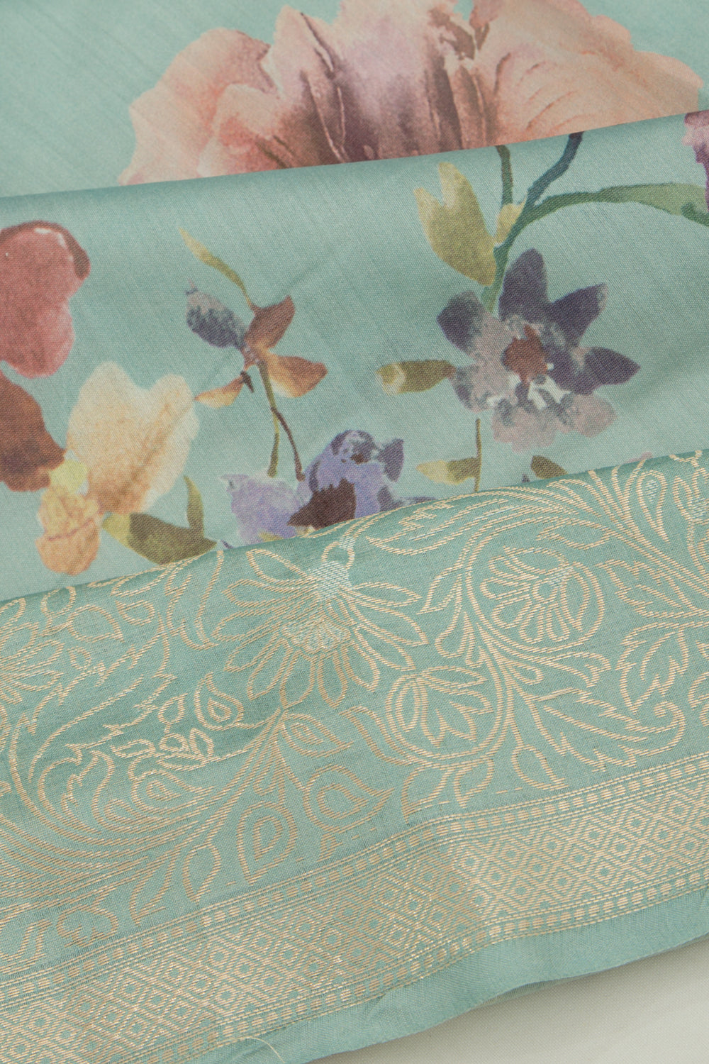 Chanderi Silk Floral Printed Blue Saree