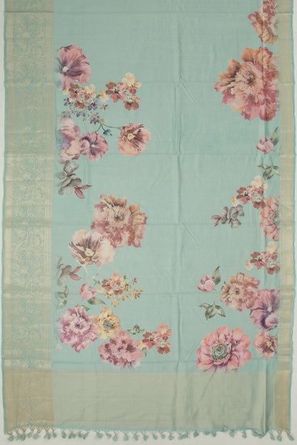 Chanderi Silk Floral Printed Blue Saree