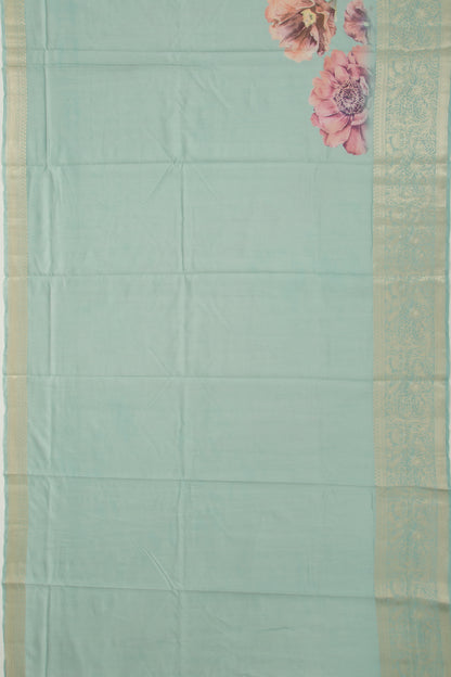 Chanderi Silk Floral Printed Blue Saree