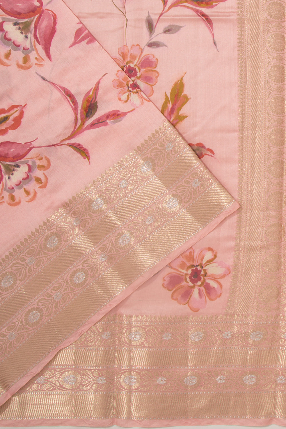 Chanderi Silk Floral Printed Baby Pink Saree