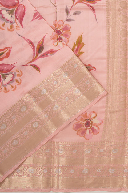 Chanderi Silk Floral Printed Baby Pink Saree