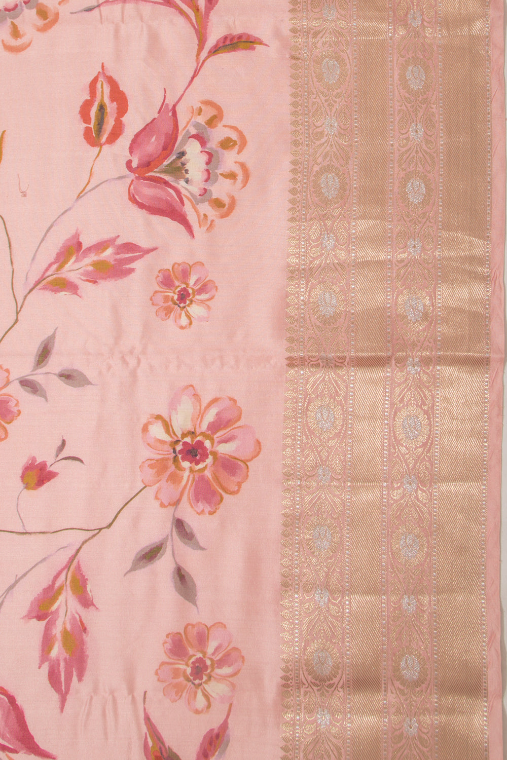 Chanderi Silk Floral Printed Baby Pink Saree