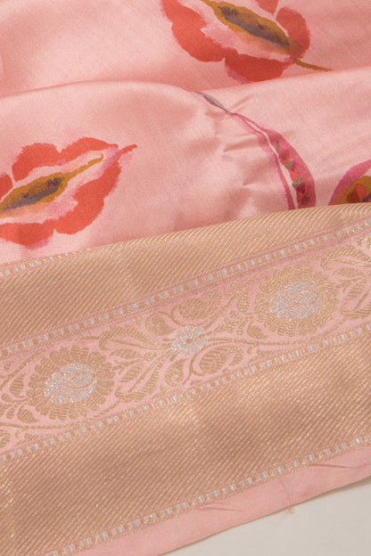 Chanderi Silk Floral Printed Baby Pink Saree