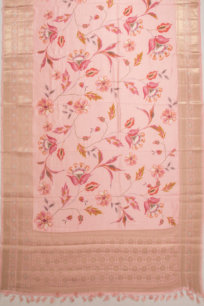 Chanderi Silk Floral Printed Baby Pink Saree