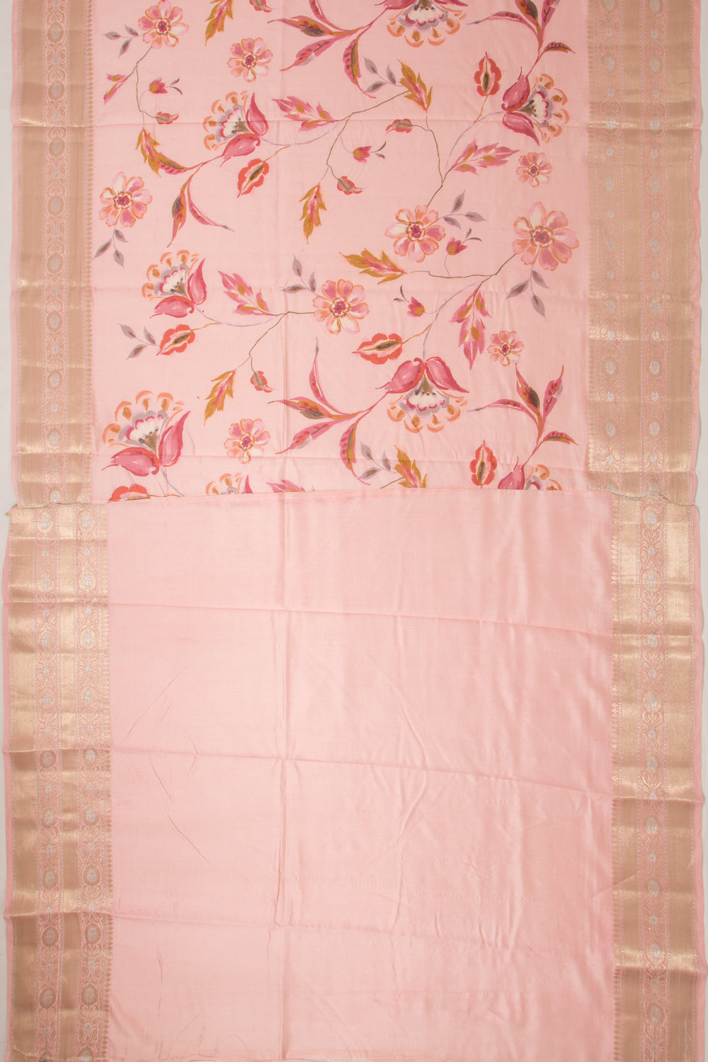 Chanderi Silk Floral Printed Baby Pink Saree