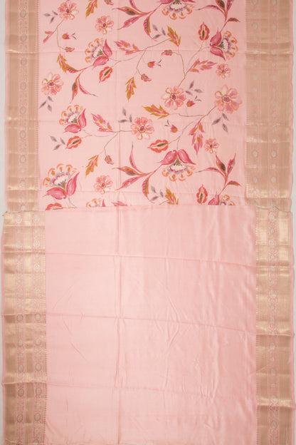 Chanderi Silk Floral Printed Baby Pink Saree