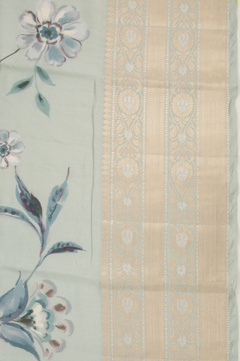 Chiniya Silk Floral Printed Pastel Blue Saree