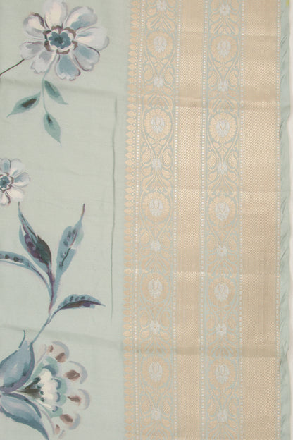 Chiniya Silk Floral Printed Pastel Blue Saree