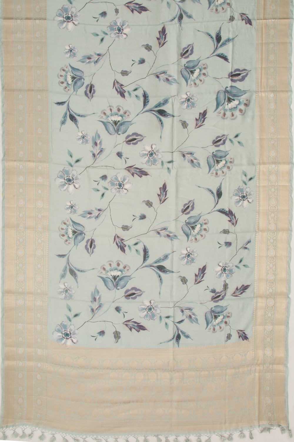 Chiniya Silk Floral Printed Pastel Blue Saree
