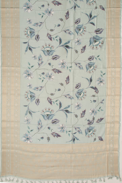 Chiniya Silk Floral Printed Pastel Blue Saree