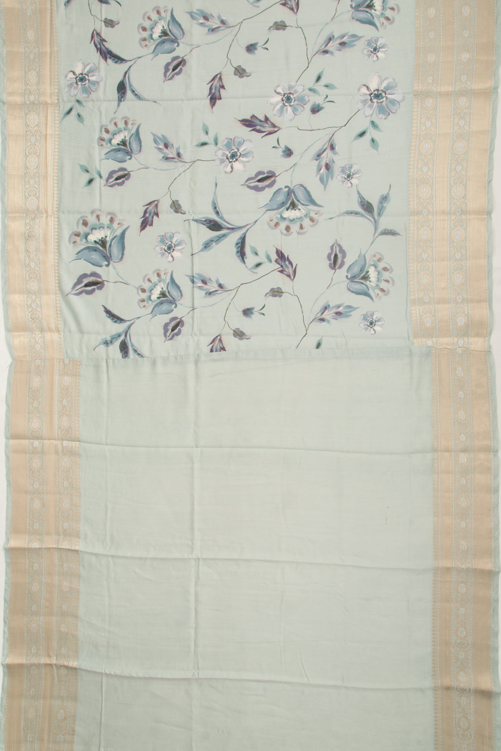 Chiniya Silk Floral Printed Pastel Blue Saree