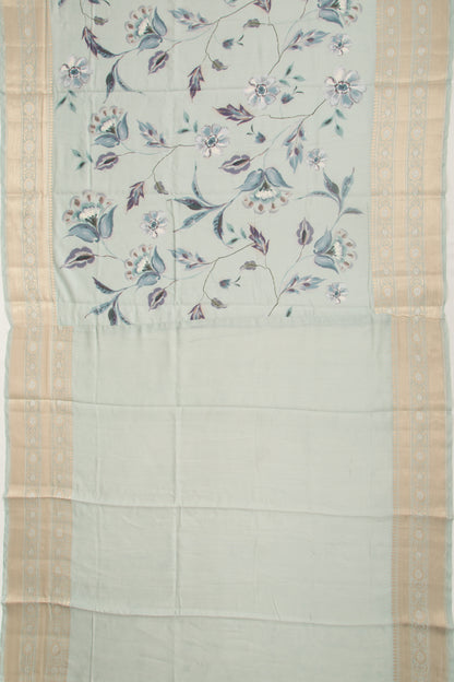 Chiniya Silk Floral Printed Pastel Blue Saree