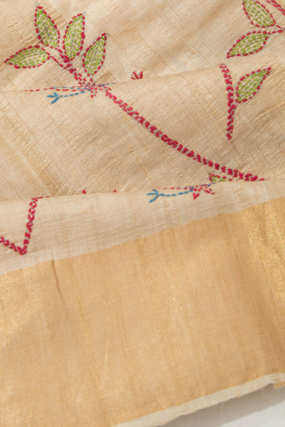 Tussar Kanta Work Beige Saree